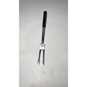 Vintage Ekco Chromium 2 Tine‎ Meat Fork Black Textured Handle 12" Long USA